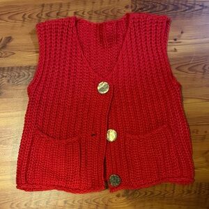 Cozy Red Knit Cardigan Vest